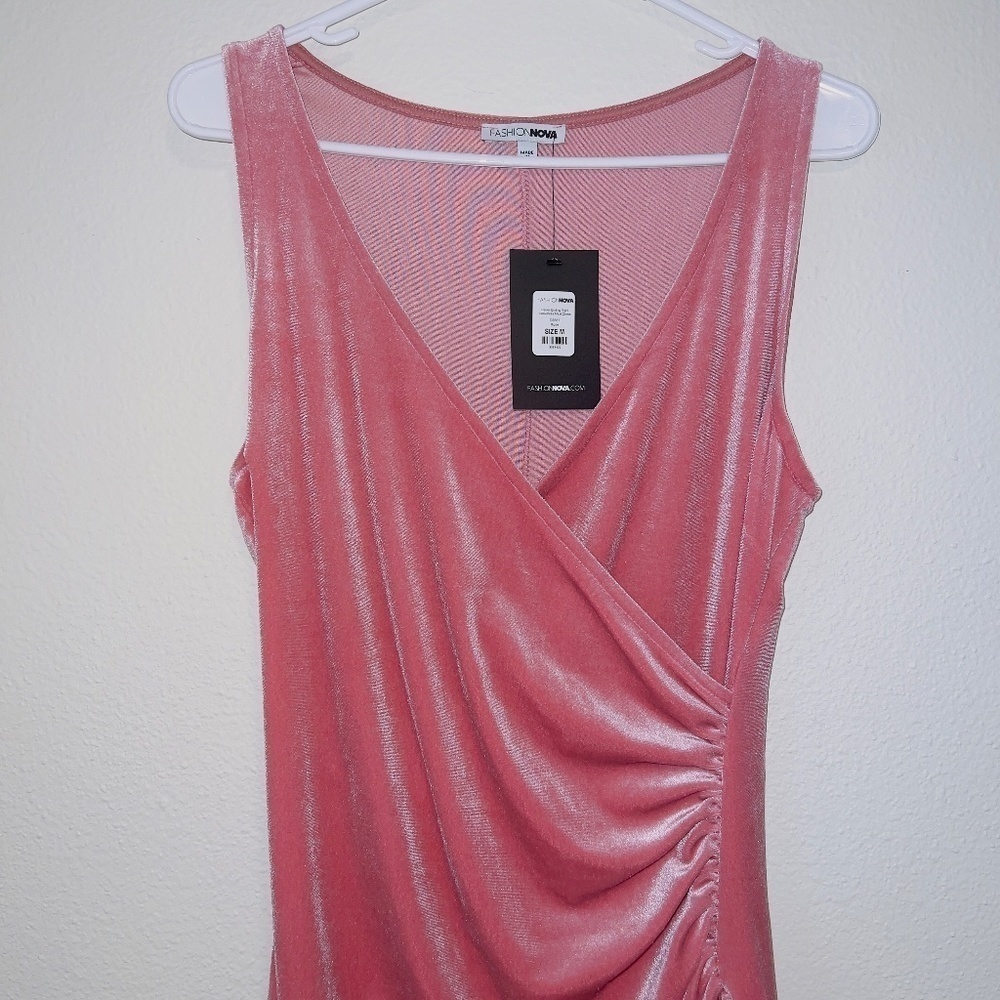 NWT Fashion Nova Pink Velvet Never Ending Night Sleeveless Side Slit Maxi Dress - Picture 2 of 4